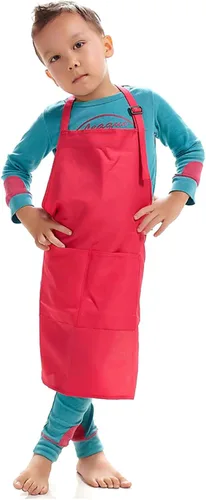 Miniatura 2 de Niños Art Smock Niños Pintura Babero Delantal Kit Artesanía 2 Bolsillos Espaciosos Rosa Rojo