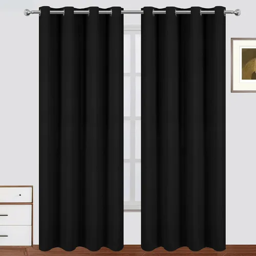 Miniatura 2 de LEMOMO Cortinas 100% opacas de 52 x 95 pulgadas, 2 paneles de oscurecimiento con aislamiento térmico para dormitorio Negro