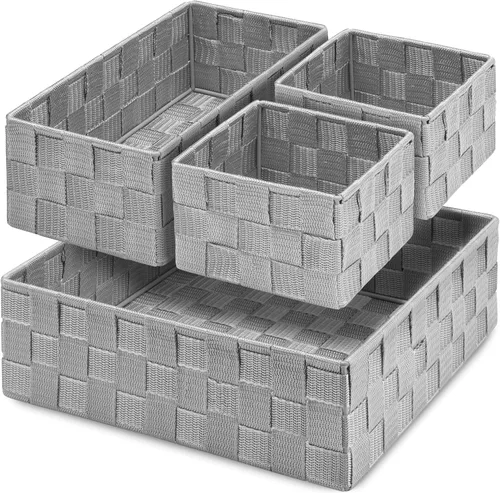Miniatura 10 de Posprica Caja de almacenamiento tejida, cubo, cesta, contenedor, organizador divisor para cajón, armario, estante, aparador (blanco)