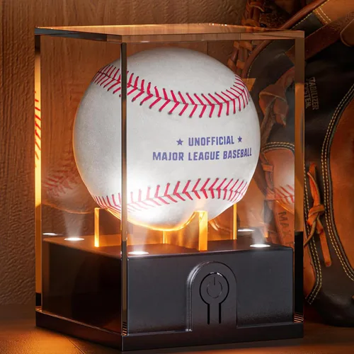 Vitrina de béisbol con luz LED, estuche de béisbol acrílico para exhibición, soporte de béisbol iluminado, protector UV, estuche transparente para
