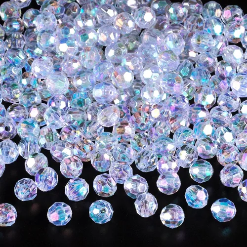 OIIKI 200 cuentas acrílicas de cristal de color AB Rondelle AB, cuentas sueltas transparentes de 0.3 pulgadas, cuentas acrílicas facetadas de