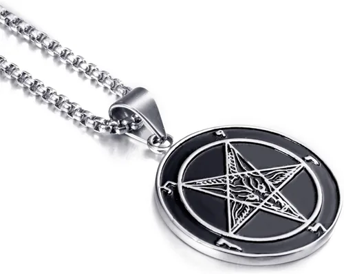 Miniatura 4 de ELFASIO Collar de cabra Baphomet con pentagrama invertido para hombre sigil de Lucifer Satanás símbolo satánico Samael Lilith cadena colgante