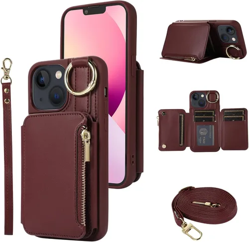 Miniatura 13 de UEEBAI Funda tipo cartera cruzada para iPhone 13 Pro Max de 6.7 pulgadas, tarjetero con función atril y bloqueo RFID, funda de piel sintética