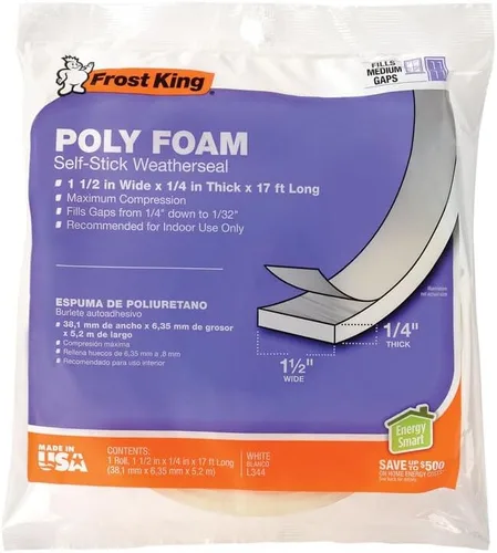 Miniatura 2 de Frost King L344H Cinta de Sellado Climático de Espuma de Polímero Autoadhesiva con Celda Abierta y Máxima Compresión, Blanco 1-1/2 pulgadas de Ancho