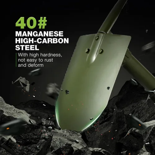 Miniatura 4 de REDCAMP - Pala plegable militar de 23" para campamento con cubierta, pala portátil con acero de alto manganeso, herramienta táctica para cavar