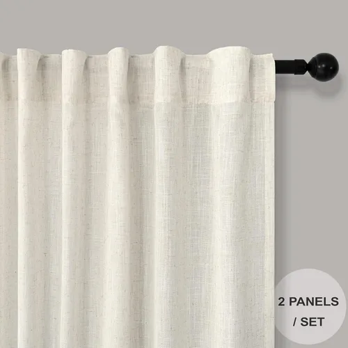 Miniatura 91 de Cortinas de lino gris claro, 2 paneles, presillas traseras, bolsillo para cortinero, semitraslúcidas, ahorran energía, estilo rústico, arpillera