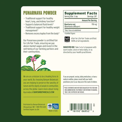 Miniatura 8 de Banyan Botanicals Punarnava Polvo – Punarnava Orgánica (Boerhavia Diffusa) – Apoyo tradicional para un control de peso saludable* – ½ libra – Vegano