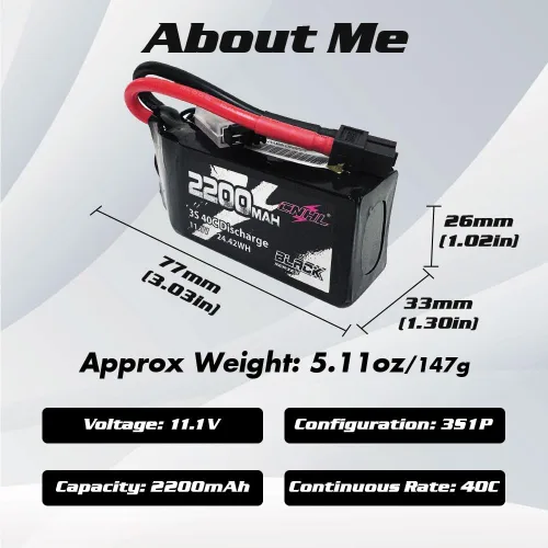 Miniatura 3 de CNHL Batería Lipo de 2200 mAh 3S 40C 11.1V Shorty Lipo Batería con enchufe XT60 para RC Avión Coche Helicóptero FPV Drone Truggy Truck Crawler