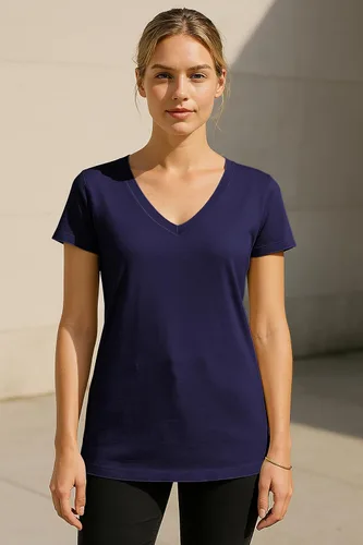 Miniatura 3 de Sexy Basics Camisetas de algodón elástico con cuello en V para mujer Camisetas básicas casuales y activas de manga corta Paquetes múltiples