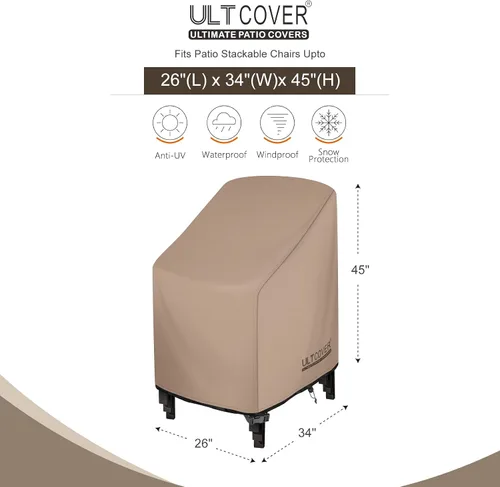 Miniatura 2 de ULTCOVER Funda apilable para silla de patio, impermeable, para exteriores, se adapta a hasta 26 pulgadas de ancho x 34 pulgadas de profundidad x 45