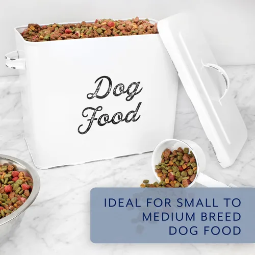 Miniatura 5 de AuldHome - Recipiente rústico de comida para perros; contenedor de almacenamiento blanco estilo granja para perros pequeños