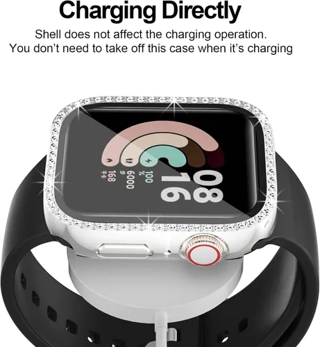 Miniatura 6 de Paquete de 5 fundas brillantes para Apple Watch de 1.575 pulgadas SE 3 (2025)/SE 2/SE/Series 6/5/4 con protector de pantalla de vidrio templado
