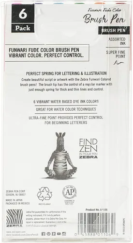 Miniatura 2 de ZEBRA PEN cepillo, punta, colores surtidos, 6 unidades ZEBRA FUNWARI PEN ST 6/PKG, paquete de 6
