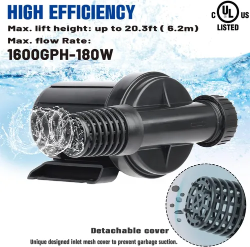 Miniatura 2 de OYO WATER 2600GPH Bomba sumergible en línea para exteriores para estanque, cascada de jardín, fuente - Alta circulación de agua para estanque