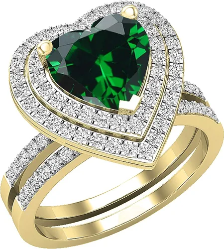 Miniatura 58 de Dazzlingrock Collection Juego de anillos de compromiso de doble halo con diamantes naturales redondos y piedras preciosas creadas en laboratorio