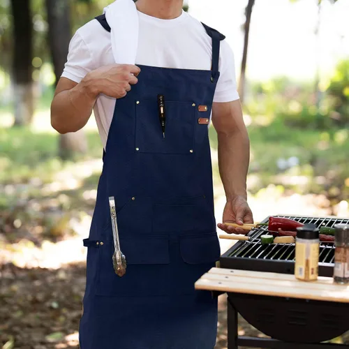 Miniatura 6 de Tosewever Delantales de trabajo para hombres con bolsillos grandes, parte trasera cruzada de lona, delantales de herramientas ajustables resistentes