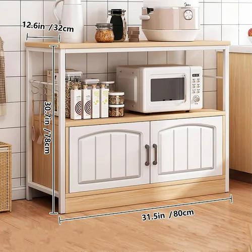 Miniatura 2 de Shelves Kitchen Storage Shelves with Cabinet Doors, Multi-Layer Floor Standing Rack Shelf Ideal for Bathroom, Closet, Garage, Organizers and