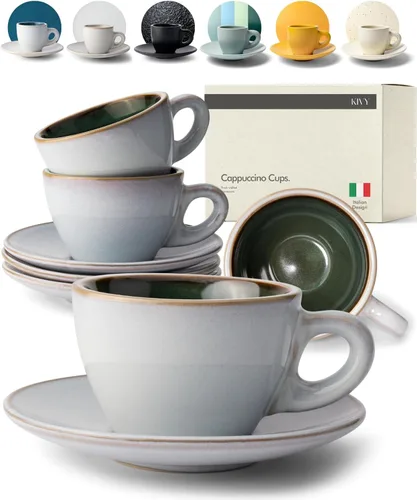 Miniatura 18 de KIVY Tazas de Gres para Espresso, Juego de 4 Piezas - Diseño Italiano, de Paredes Gruesas, 3 oz, Aptas para Microondas y Lavavajillas Verde