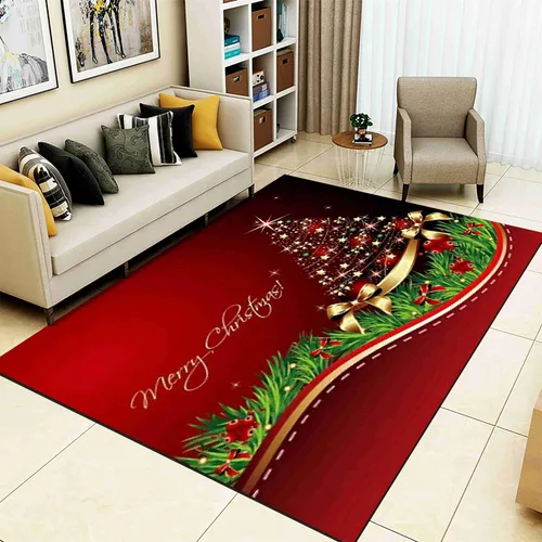 Miniatura 11 de Alfombra de área de decoración de habitación de Feliz Navidad, 2 x 3 pies, alfombra de árbol de Navidad con copos de nieve para dormitorio, alfombra