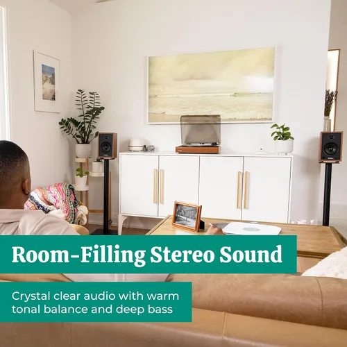 Miniatura 4 de Electrohome Montrose Record Player Stereo System, 4" Bluetooth Powered Bookshelf Speakers, Belt-Drive Bluetooth Turntable with Audio-Technica Teak