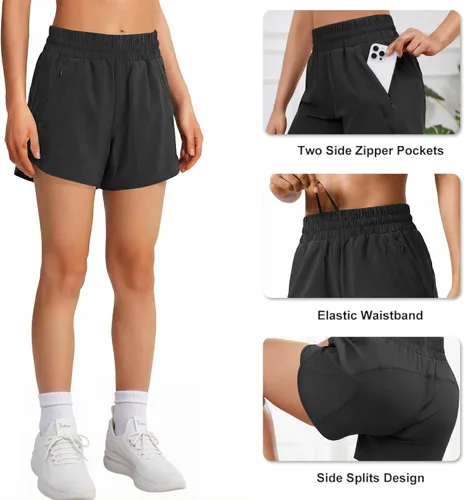 Miniatura 3 de Pantalones cortos deportivos para correr de 5 pulgadas para mujer, cintura alta, de secado rápido, ligeros, con bolsillo con cremallera, UPF 50+
