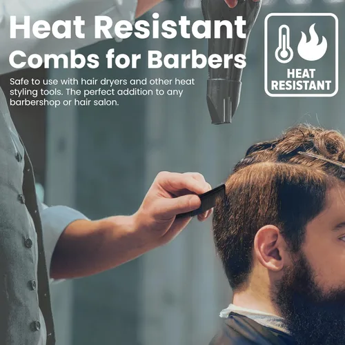 Miniatura 5 de Peines de barbero de fibra de carbono de alta calidad, paquete de 4, peine de barbero resistente al calor, 7.3 pulgadas, ideal para uso doméstico