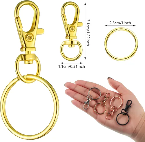 Miniatura 2 de Hotop Juego de 100 cierres giratorios de 50 piezas con 50 anillos de llavero, ganchos de clip para llavero de langosta para llavero, joyería