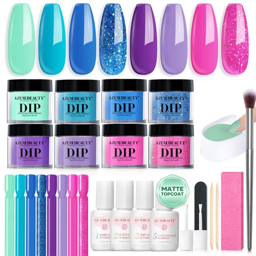 Miniatura 12 de AZUREBEAUTY Kit de uñas en polvo de inmersión, gelatina translúcida blanca lechosa, rosa desnudo, neutro, claro, 8 colores, juego de polvo