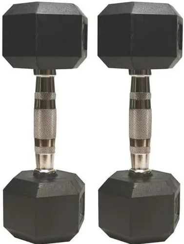 Miniatura 7 de Barbell Rubber encased Hex Dumbbell Weights with Metal Handles for Strength Training, Full Body Workout. Sold as a Pairs