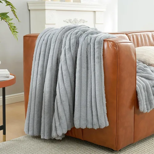 Miniatura 5 de Amélie Home - Manta de piel sintética para sofá, acogedora manta mullida de felpa suave a rayas para sofá familiar, silla, dormitorio, 55 x 70 Rayas