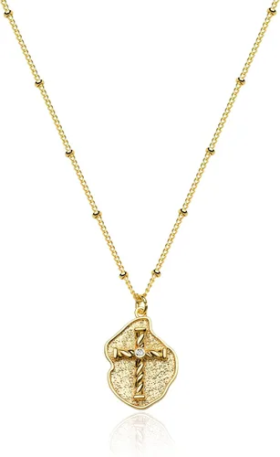Miniatura 80 de Fettero - Collar con dije de cruz de fe, chapado en oro de 14 K, cadena fina, minimalista, simple, pequeña, para oración, regalo de joyería religiosa