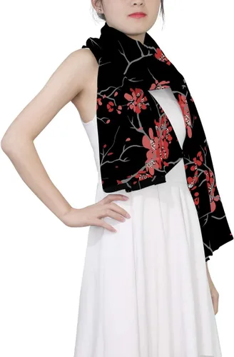 Miniatura 3 de Alaza - Bufanda larga de seda para mujer con diseño de flor de cerezo, color rojo