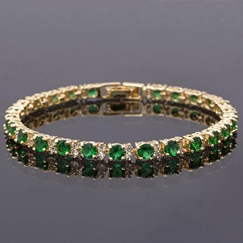Miniatura 3 de RIZILIA Eternity - Pulsera de tenis y circonita cúbica de corte redondo chapada en oro amarillo, 7 pulgadas, multi