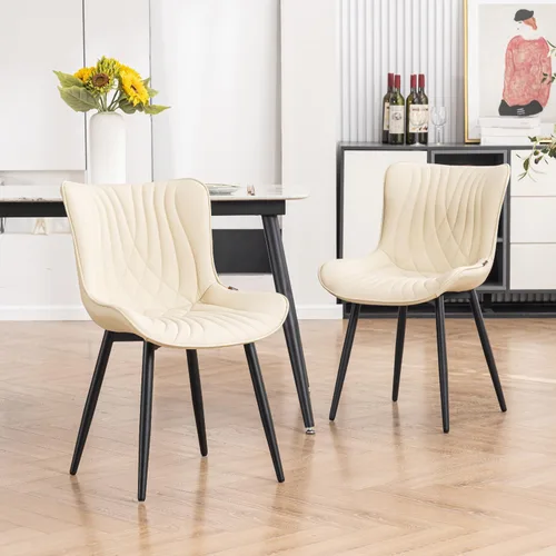 Miniatura 13 de Kidol & Shellder Juego de 2 sillas de comedor, modernas de mediados de siglo con patas de metal, silla lateral tapizada de piel sintética para Verde
