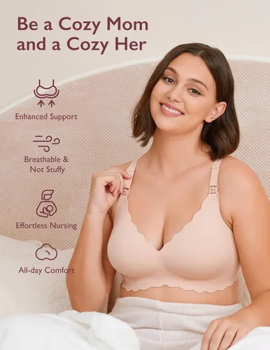 Miniatura 7 de Momcozy Sujetadores de lactancia para lactancia, sin costuras, brasier de maternidad sin costuras, brasier de lactancia clásico con soporte de tira