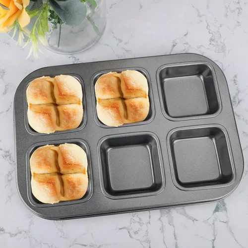 Miniatura 6 de Beasea Molde Cuadrado para Brownies, Molde Antiadherente de 6 Cavidades para Muffins, Molde para Pastel de Brownies, Juego de Gastronomía para Mini