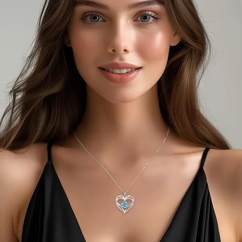 Miniatura 128 de LOUISA SECRET Love Heart Birthstone Necklaces for Women, Birthday Gift for Women, Anniversary Jewelry for Wife Her, 925 Sterling Silver Pendant