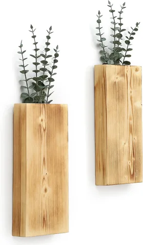 Miniatura 7 de GRID FORTE Juego de 2 macetas de pared de madera de nogal oscuro, bolsillo de pared para vegetación y flores secas, decoración de pared de granja