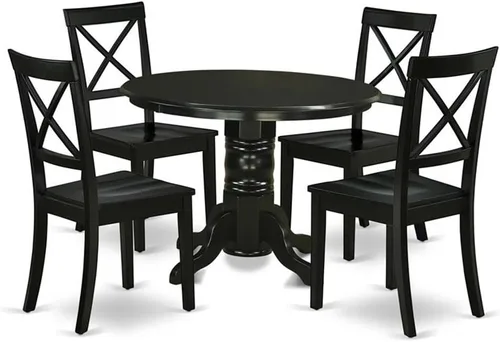 Miniatura 11 de East West Furniture SHBO3-BLK-W Juego de muebles de habitación de 3 piezas contiene una mesa de cocina redonda con pedestal y 2 sillas de comedor