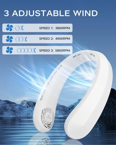 Miniatura 4 de Ventilador de cuello, ventilador portátil alrededor del cuello, ventilador personal de 5200 mAh con batería recargable por USB, 3 velocidades