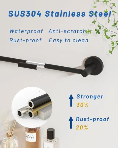 Miniatura 3 de Fixsen - Toallero ajustable, toallero de baño de 13.7 a 24 pulgadas, toalleros individuales de acero inoxidable SUS304 para baño, montaje en pared