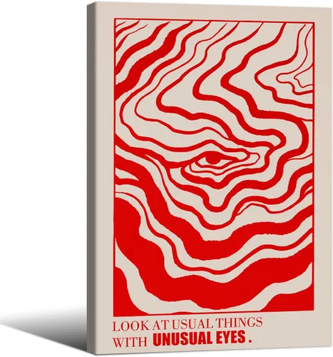 Miniatura 9 de Medpol Lienzo retro rojo abstracto de ojos para pared, póster hippie trippy, citas de afirmación, decoración de pared de los años 60 y 70
