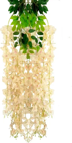 Miniatura 71 de Paquete de 12 guirnaldas de flores colgantes de glicina blanca, enredaderas de flores artificiales de 3.77 pies, glicinia falsa, guirnalda colgante