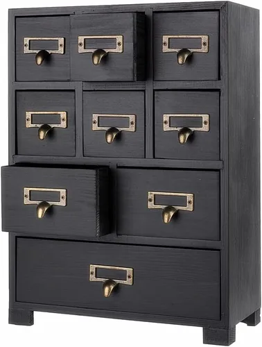 Miniatura 8 de Gabinete de boticario con 16 cajones con mesa, baúles y gabinetes de boticario, gabinete para catálogo de tarjetas de biblioteca, caja de Azul