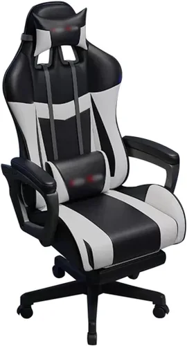 Miniatura 8 de Silla de juegos con reposapiés de 90° a 145° Gran ángulo puede tumbarse, silla ergonómica de carreras con abrazo, carga de 330.7 libras