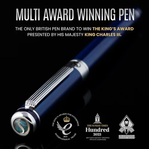 Miniatura 2 de Scriveiner – Bolígrafo roller azul medianoche, con lacado azul y acabado cromado, repuesto de tinta Schmidt, para hombres y mujeres, para 13. Azul