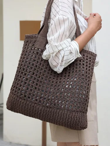 Miniatura 73 de ENBEI Bolsa de playa para mujer, diseño hueco de punto de ganchillo, elegante para la playa, viajes y uso diario
