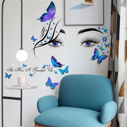 Calcomanías de pared de mariposa con ojos de pestañas azules, citas inspiradoras de sacinora con palabras motivacionales, calcomanías de pared