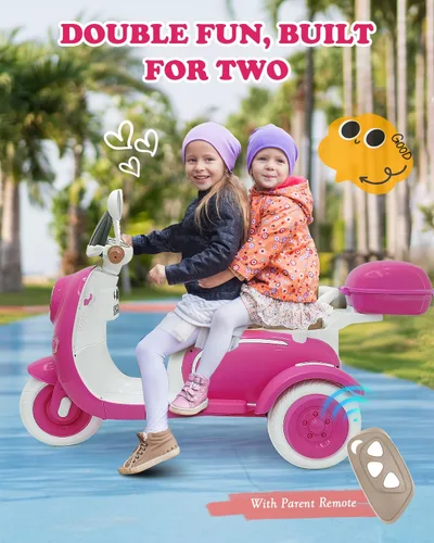 Miniatura 3 de motocicleta eléctrica de 12 V y 2 plazas para niños, scooter de moto con control remoto, caja de almacenamiento, música, luz LED, claxon, motor