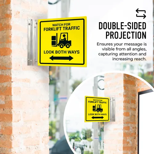 Miniatura 3 de Reloj para carretilla elevadora Tráfico Look Both Ways Projecting Sign, doble cara, 6x6 pulgadas, ACM, con accesorio de níquel cepillado, fabricado